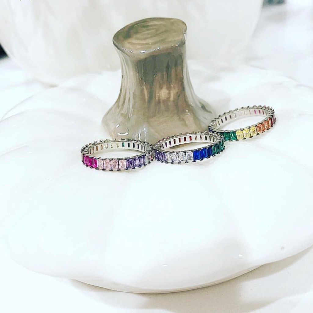 925 Sterling Silver Rainbow Color Stones Band